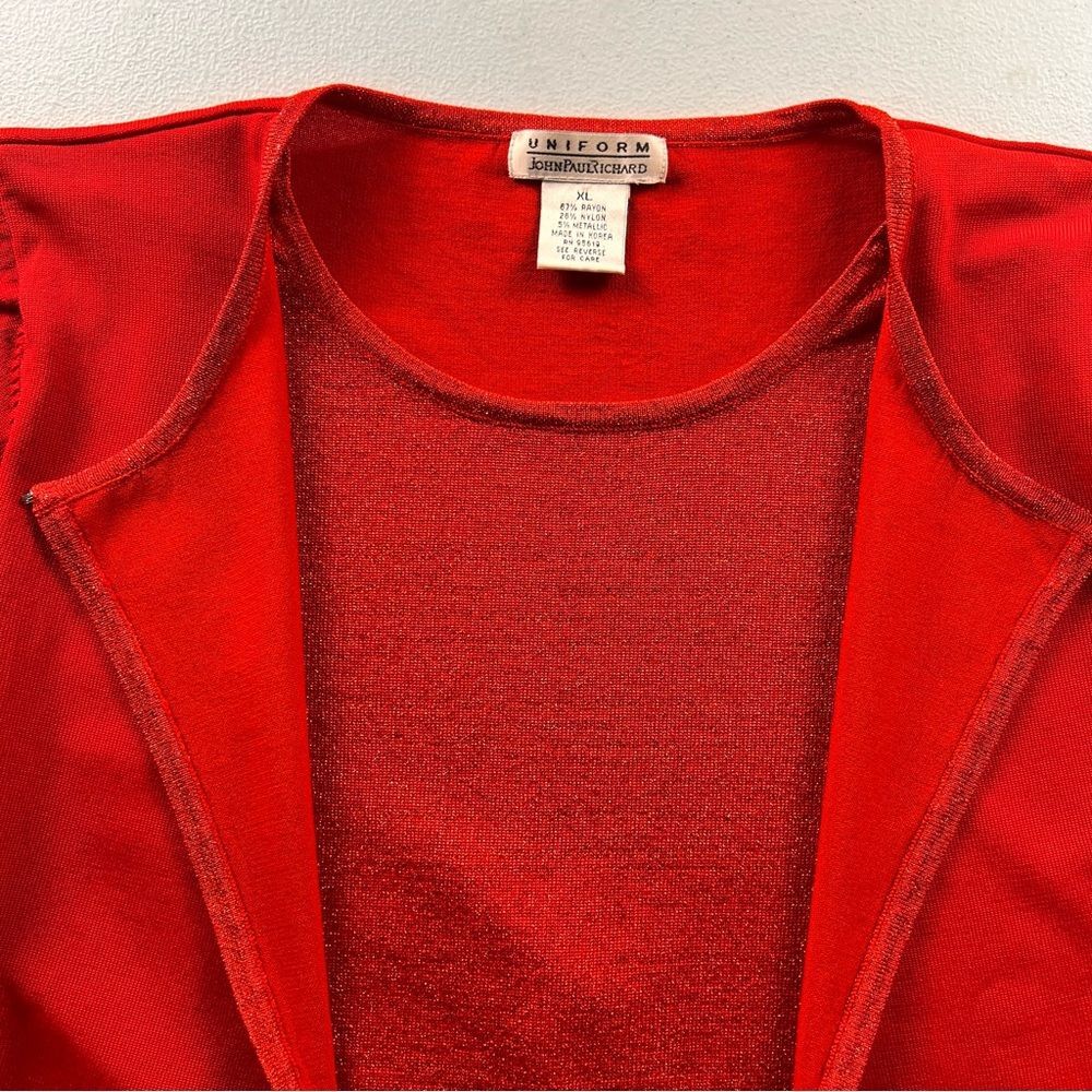 John Paul Richard Red Shimmer Open Cardigan Overlay Top Size XL - Picture 8 of 12